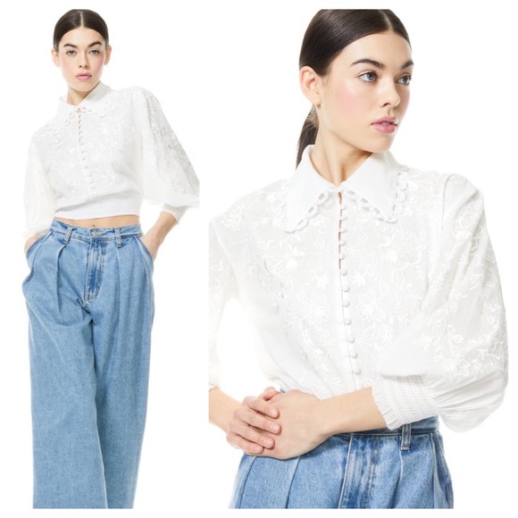 Alice + Olivia Tops - ALICE + OLIVIA Onella Embroidered Button Front Top